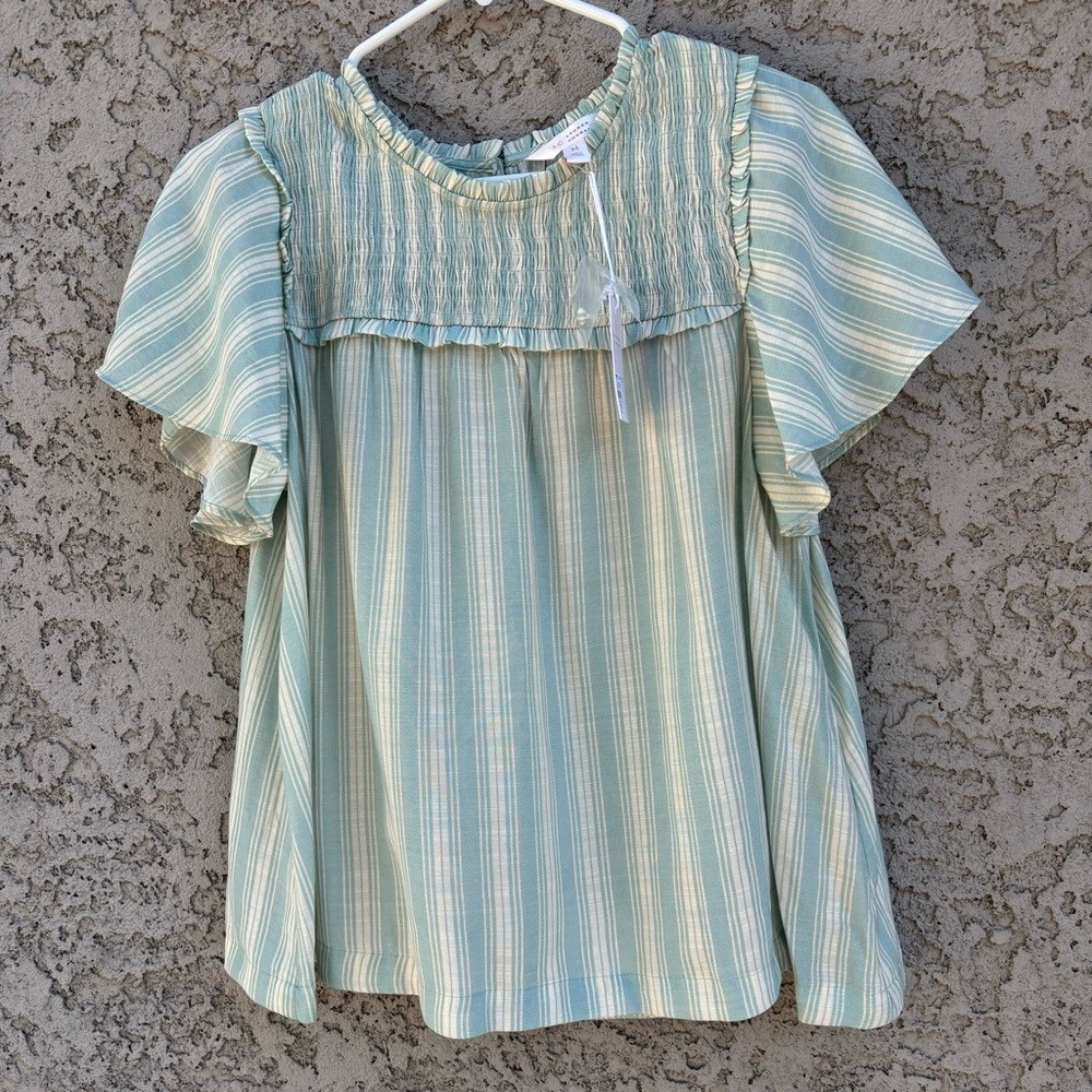 Women's LC Lauren Conrad Smock-Yoke Flutter Sleeve Swing Top - Picture 2 of 9